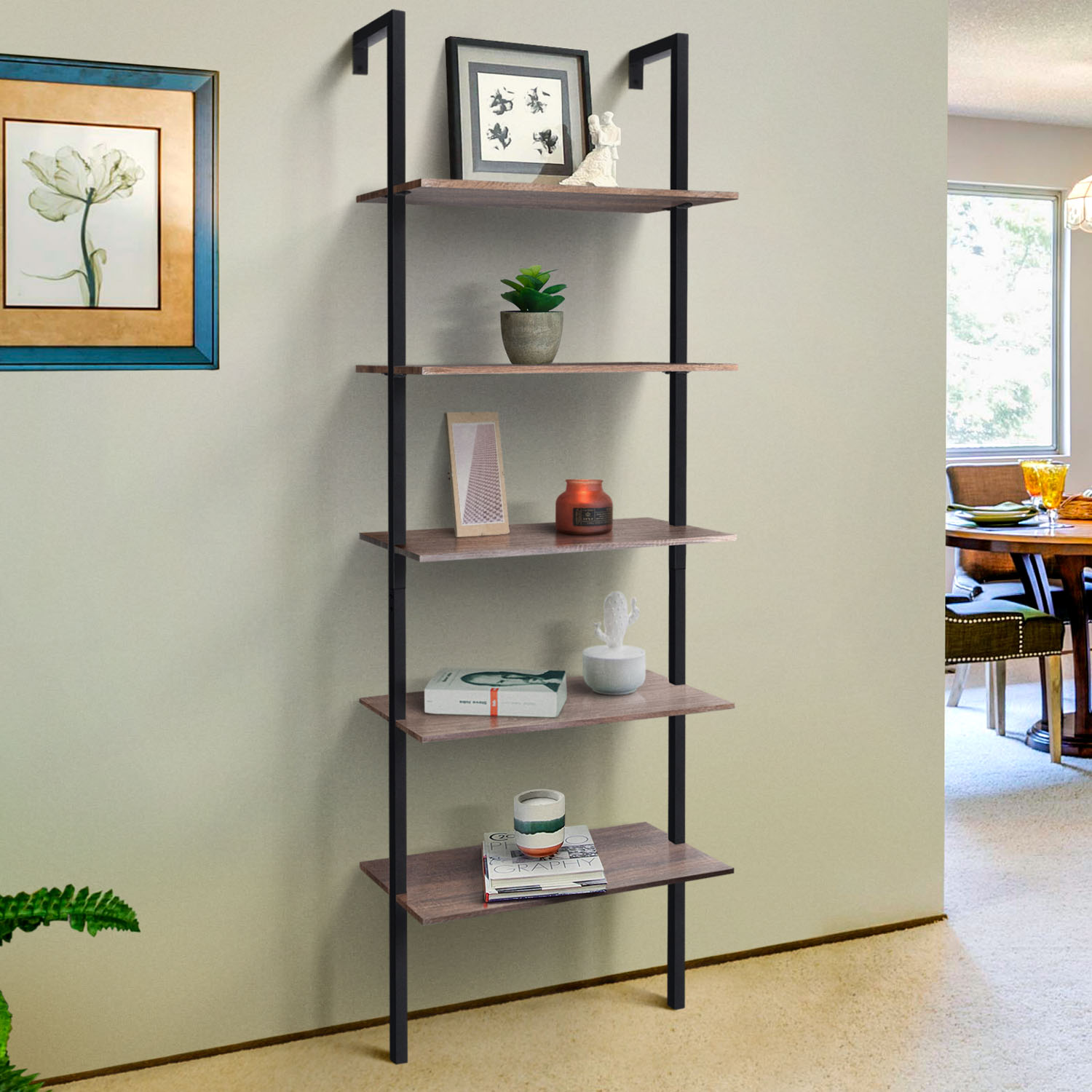 Zenvida Bookshelf 3 Tier Industrial Shelves Rustic Modern Metal Etagere Bookcase 
